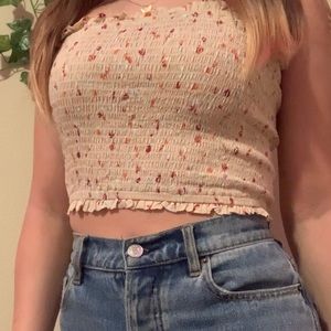 pink design ruffled smocked tube top